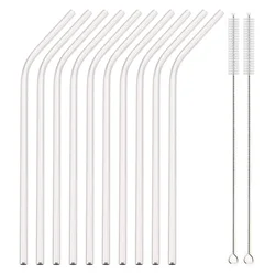 Set of 12 Rose Stainless Steel Reusable Straws with Cleaning Brush - Elegant Metal Drinking Accessories (Silver)