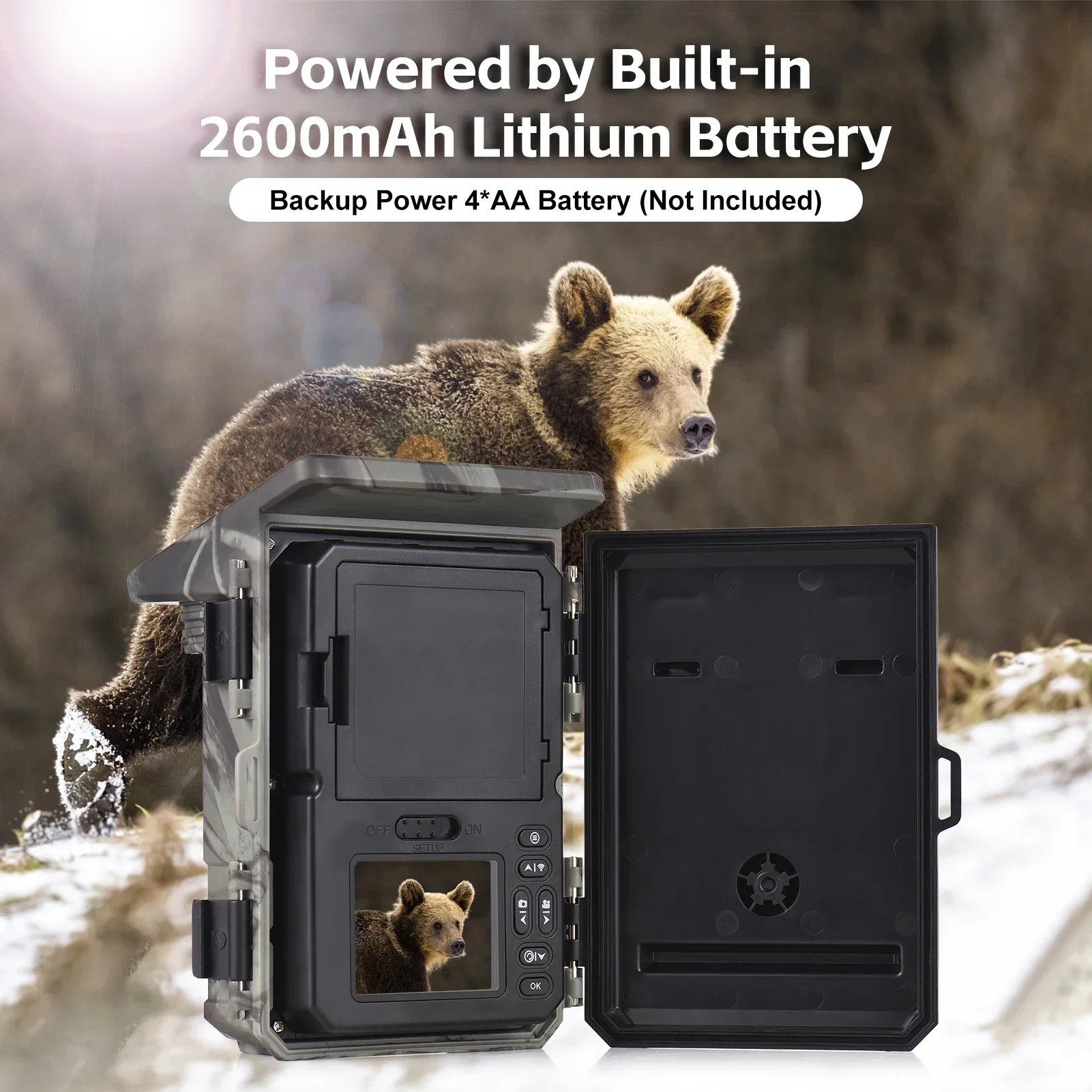 Solar Powered Night Vision Trail Camera 50MP 4K Hunting Cameras 0.3s Trigger Time Trail Camera for Wildlife Monitoring Hunting