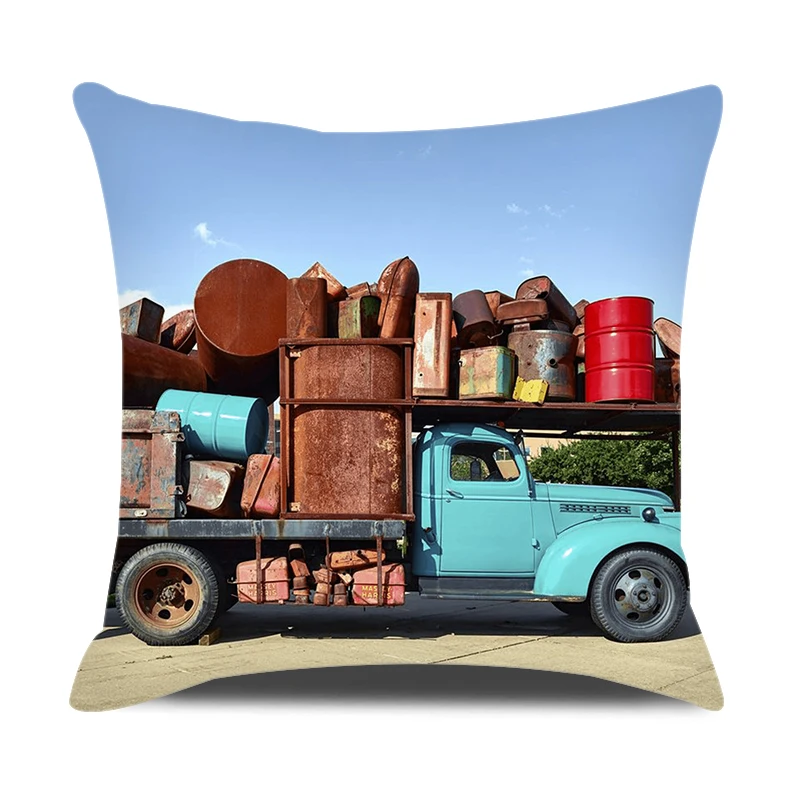 Industrial Retro Style Decorative Pillow Cover Scrap Car Pickup Printed Pillow Case Personalized Home Decor Seat Cushion Covers