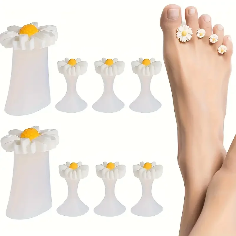 Daisy Flower Toe Separator 8 PCS/Set Silicone Cute Toe Spacers Cushions Reusable Toes Dividers for Nail Art Pedicure Tools