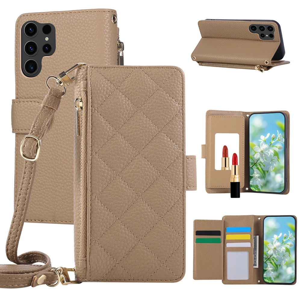 Leather Crossbody Wallet Phone Case with Cash and Card Holder and Adjustable Strap