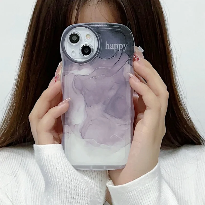 Colored Love Heart Marble Pattern Wavy TPU Phone Case Cover