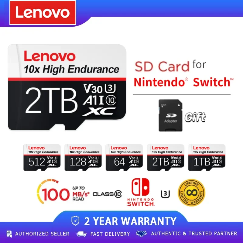 Флэш-карта памяти Lenovo, класс 10, 32 ГБ, 64 ГБ, U1 A1, V10