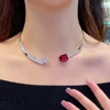 CUMEE Large Carat T-shaped Design Cultivation Synthetic Ruby Collar Necklace Open 925 sterling Silver Gold Plating 1