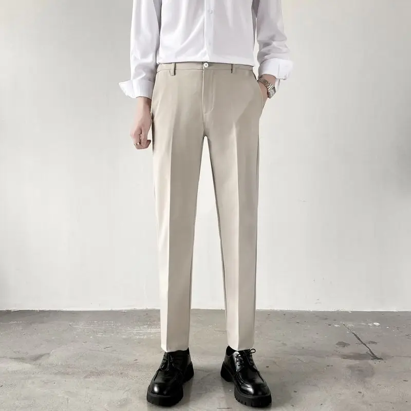 Business Casual Summer 2024 Men's Patchwork Button Zipper Pocket Solid Color Slim Fit Sagging Versatile Straight Leg Pants