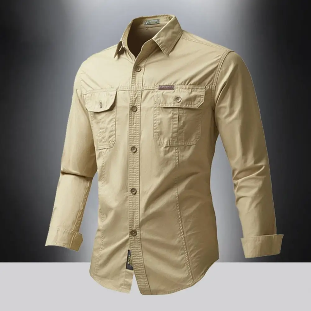 

Men Shirt Military Shirt Breathable Sweat-absorbing Men's Casual Shirts with Turn-down Collar Button Closure for Comfortable