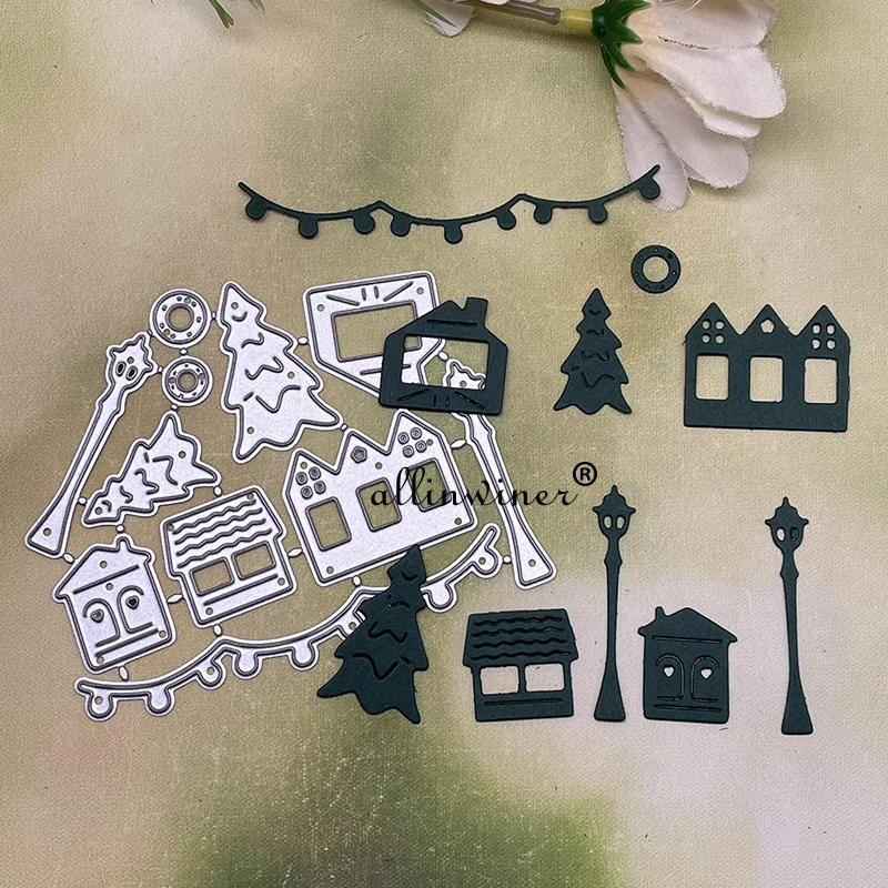 New Christmas Tree House Lights Fustelle In Metallo Per Album Di Scrapbooking Fai Da Te Carte Di Carta Artigianato Decorativo Fustellatura In Rilievo