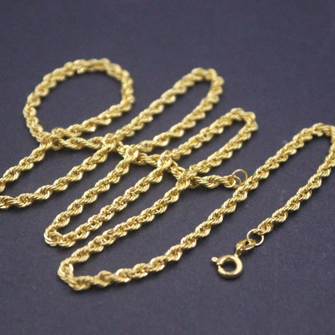 

Real 18K Yellow Gold Chain For Women 2.5mm Twist Rolo Link Necklace 20inch Length/3.9g Stamp Au750 Support Test