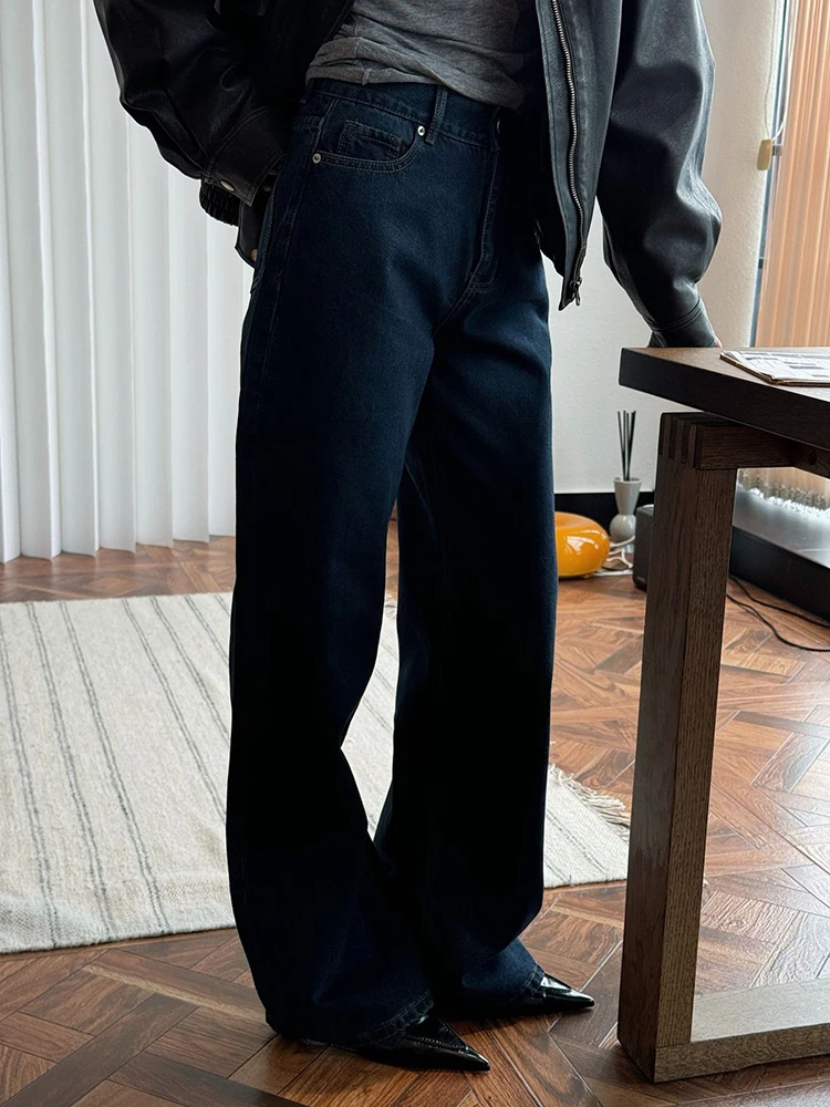 [LANMREM] Office Lady Jeans For Women High Waist Straight Dark Blue Fit Denim Pants Fashion Trousers 2025 Autumn New 26C859 2