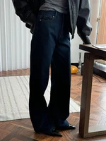 [LANMREM] Office Lady Jeans For Women High Waist Straight Dark Blue Fit Denim Pants Fashion Trousers 2025 Autumn New 26C859 2