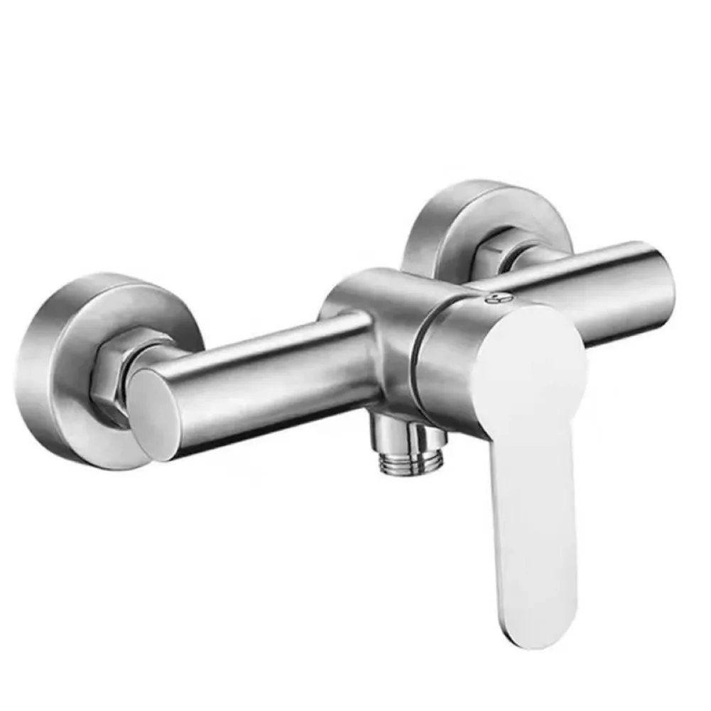 Stainless Steel Bathroom Shower Faucet Hot And Cold Water Mixer Triple Bathtub Faucet Valve Nozzle Tap Wall Mounted Metal Handle