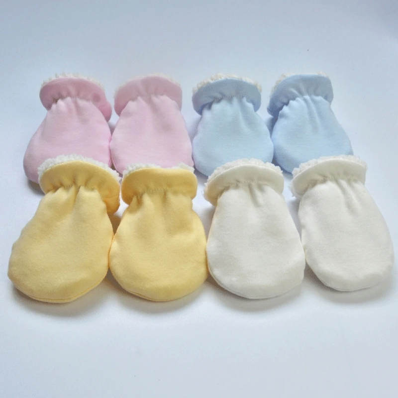 Winter Fleece Baby Gloves Newborn Anti-grab Mitten Solid Color Thicken Warm Gloves for 0-6 Months Baby Boy Girl Mittens