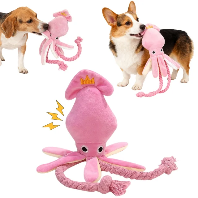 Squid Toys For Dog Puppy Chew Toys Dog Teeth Cleaning Pet Toys Octopus Plush Toys BB Cute Rope Toy Small Dog Squeak Toy Supplies