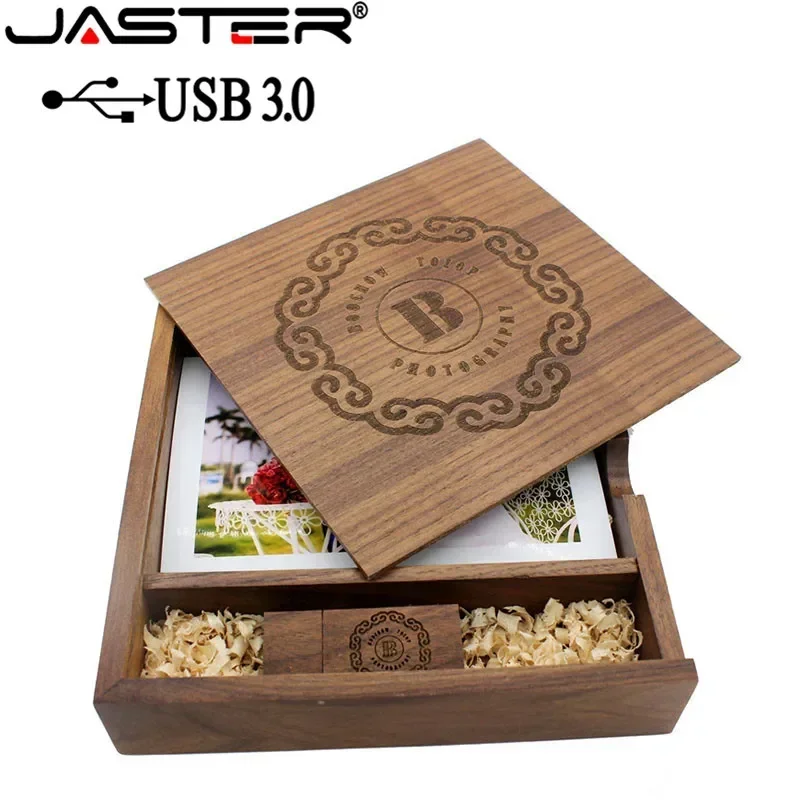 Jaster-álbum de Fotos de Madeira com Caixa de Presente Usb 3.0 Flash Drive Pendrive Presente de Casamento Logotipo Livre 1pc 16gb 32gb 64gb - Imagem 4