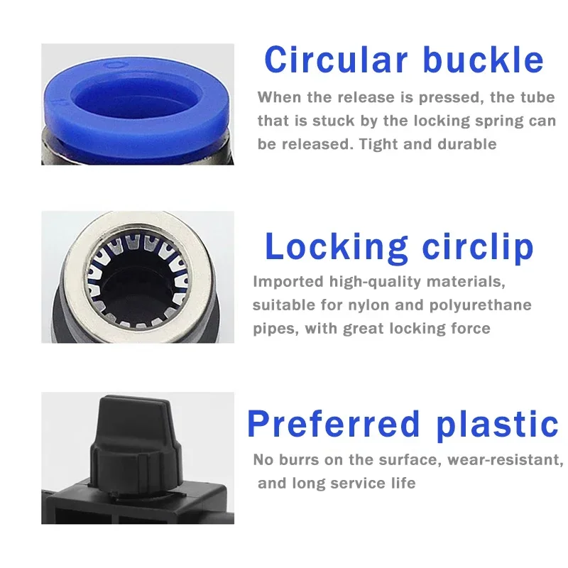 2-Way Pneumatic Push Connector Tube Hose 4mm 6mm 8mm 10mm 12mm Fitting, HVFF Air Pneumatic Parts Flow Control Plastic Switch
