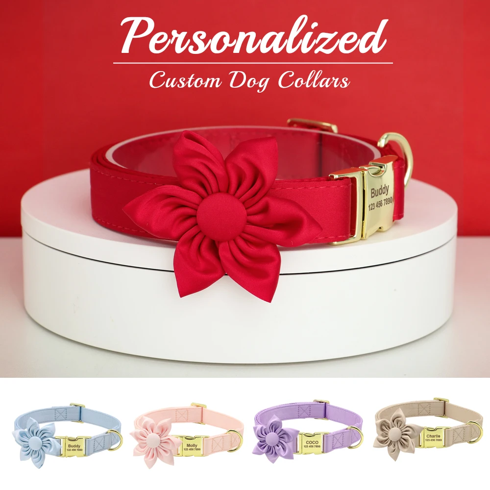 Dog Collar Pet Collar Personalized Silk Dog Collar Adjustable Durable with Bowtie Flower For Small Medium Large Dogs