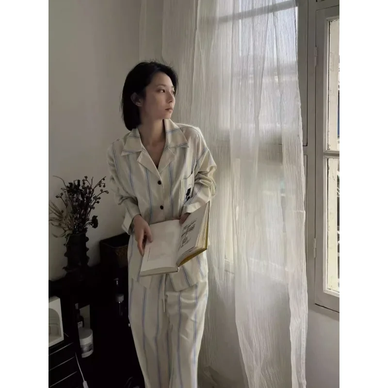 Latest Lovers Style Pajamas Star The Same Sleepwear Men Women Spring Autumn Sweet Nightdress Long Sleeve Thin Home Clothing Set korean style couples pajamas women s spring and autumn long sleeve viscose thin large size men tracksuit leopord pattern silk se