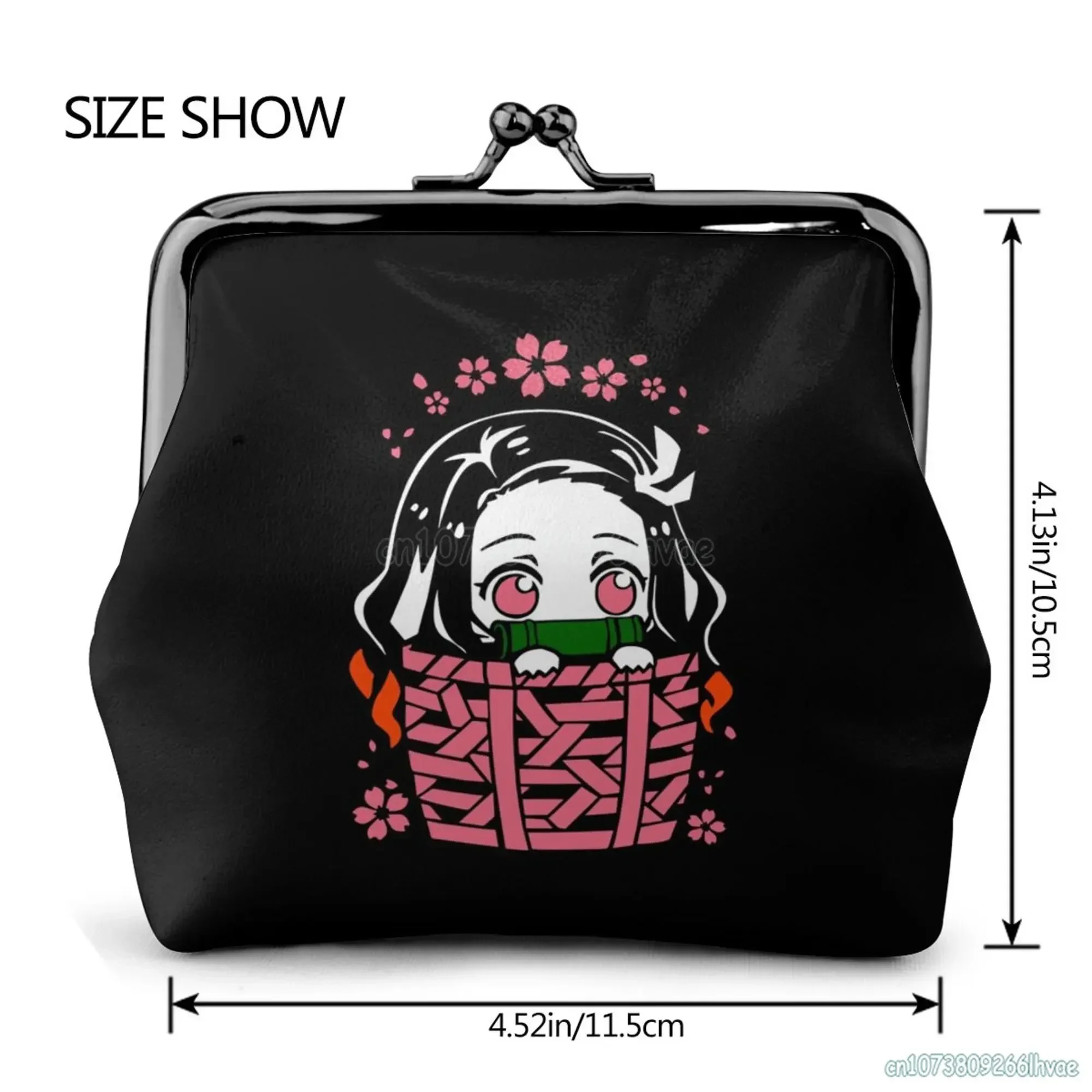 Cute Anime Nezuko Leather Coin Purse Small Change Pouch Kiss-Lock Clasp Closure Buckle Wallet Girl Women Gift