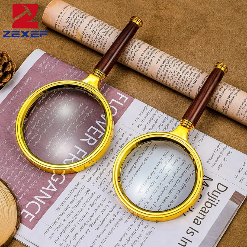 Handheld Magnifier 10X Wooden Handle 60/70mm Magnifying Glass Home Learning Reading Fault Finding magnifying glass