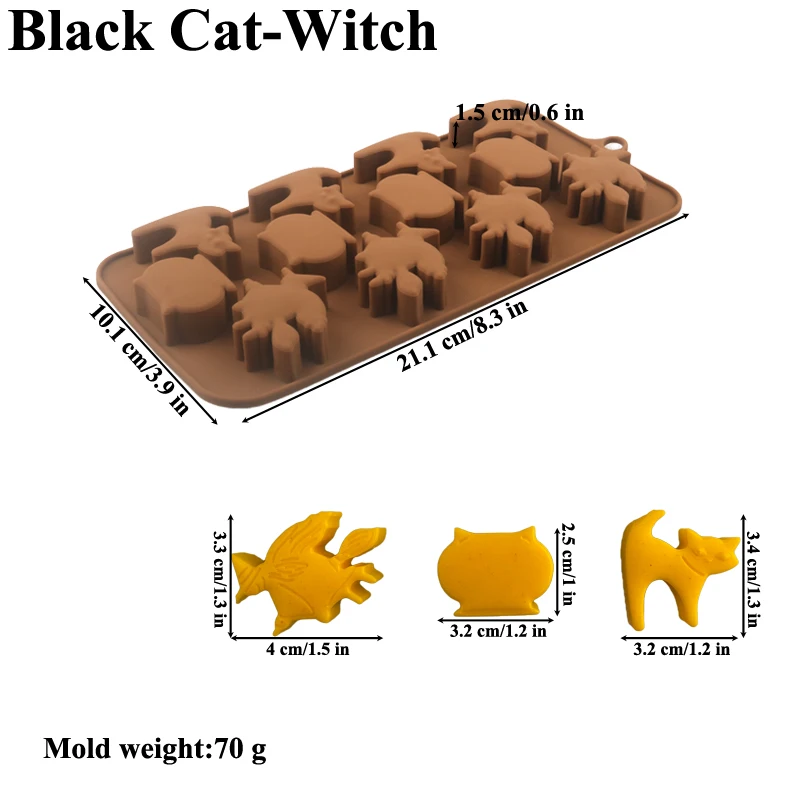 Halloween Silicone Cake Mold, Pumpkin Skull Bat Tombstone Ghost Spider Witch Shape Choc... - SKU HSCM1908 - UGI Packaging