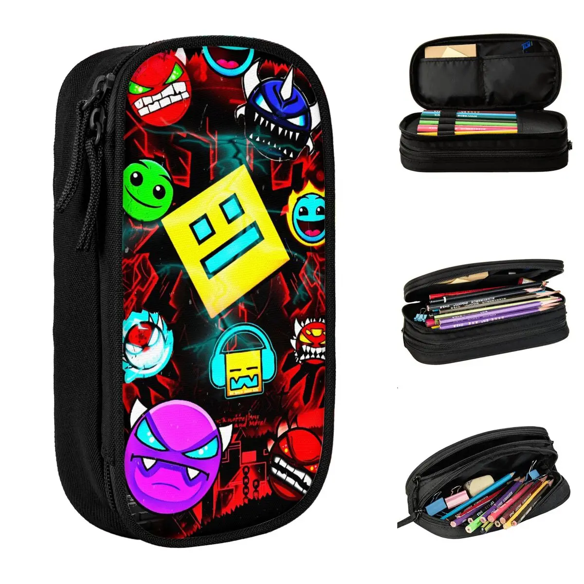 Geometry Dash Runner Game Pencil Case Geometric Dash Pencil Pouch Pen Kids Large Storage Bags Supplies Zipper Accessories