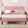 Full Size Bed Frame, Upholstered Platform with Adjustable Diamond Tufted Headboard, Wood Slat Support, No Box Spring Needed 1