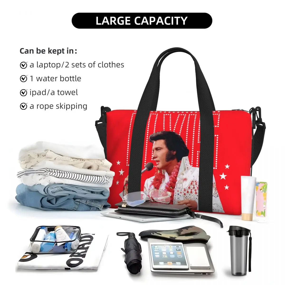 Custom Elvis And Rock King Tote Bag Women Large Capacity American Singer Actor Gym Beach Shoulder Travel Bag 5