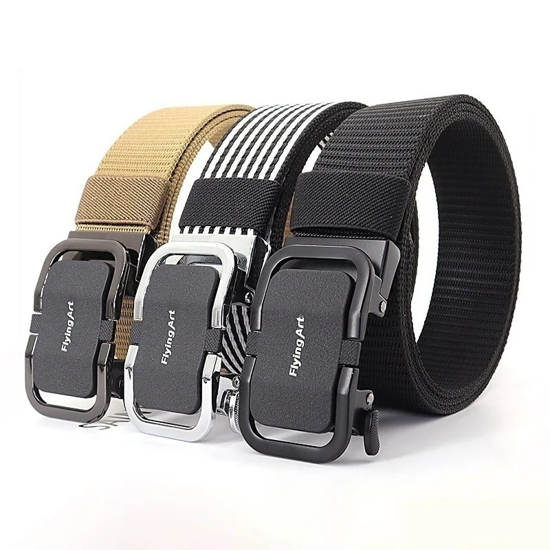 3.5cm Men's Automatic Buckle Nylon Belt 130cm New Design Electroplated Alloy Buckle Quick Release Military Hunting Hiking Belt towyelorn quick release aluminium alloy pluggable buckle tactical belt elastic military belts for men stretch waistband hunting