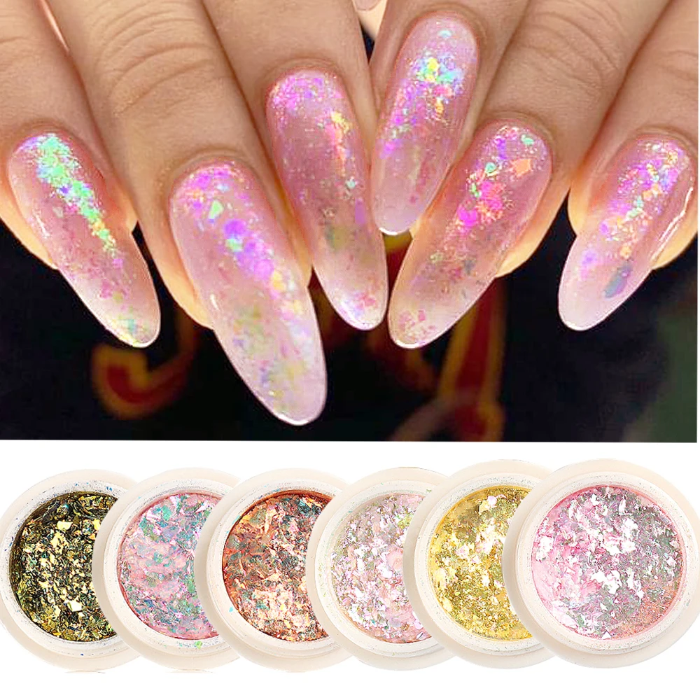 1 Scatola Aurora Nail Flakes Pink Gold Fire Crystal Opal Flakes Per Unghie Alluminio Glitter Foil Summer Manicure Decoration Ntb-Onb-01