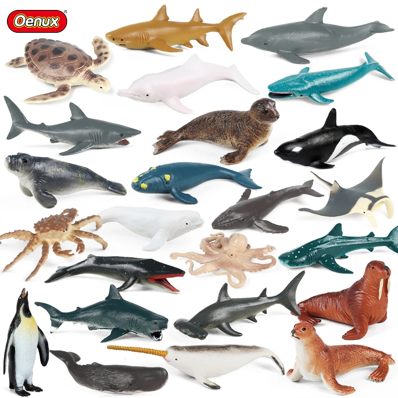 

Oenux Simulation 24PCS Ocean Animals Figurines Whales Dolphin Crab Shark Model Action Figures Aquarium Decor Kids Education Toy