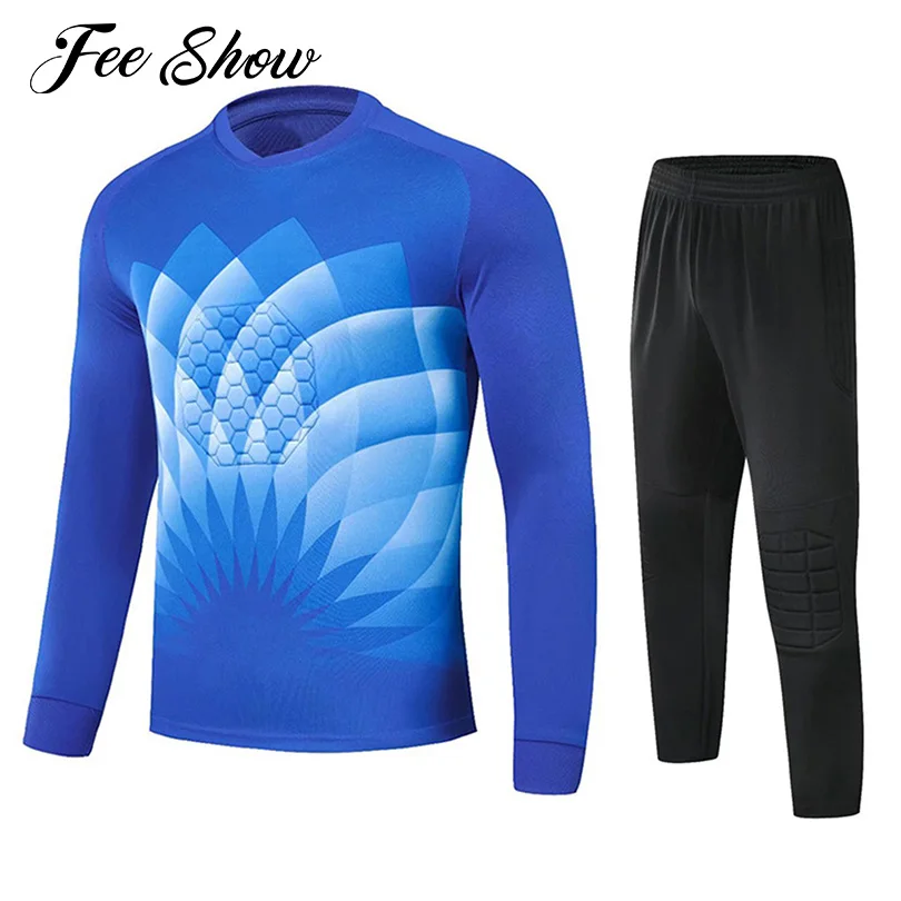 

Kids Boys Football Goalkeeper Uniform Long Sleeve Soft Sponge Pads Top Pants Soccer Goalie Sport Suits Training Game Sportswear