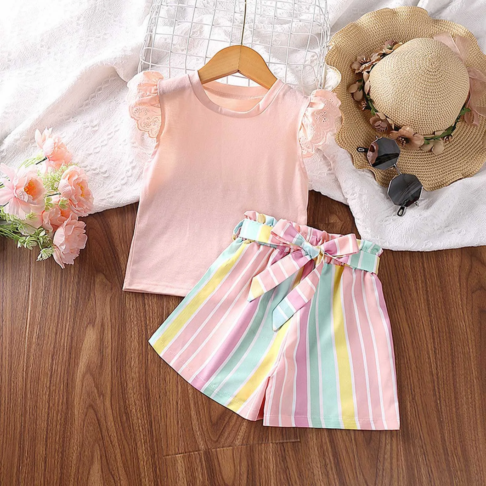 

Футболка без рукавов и шорты с бантом для девочек 3-7 лет