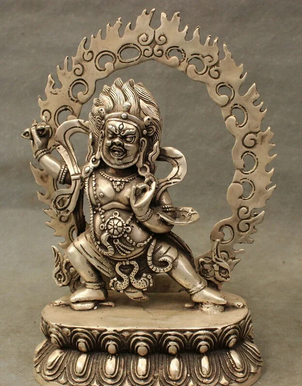 

9" Tibet Silver Vajra Vajrapani Chana Dorje Wrathful Tutelary Deity Statue Set