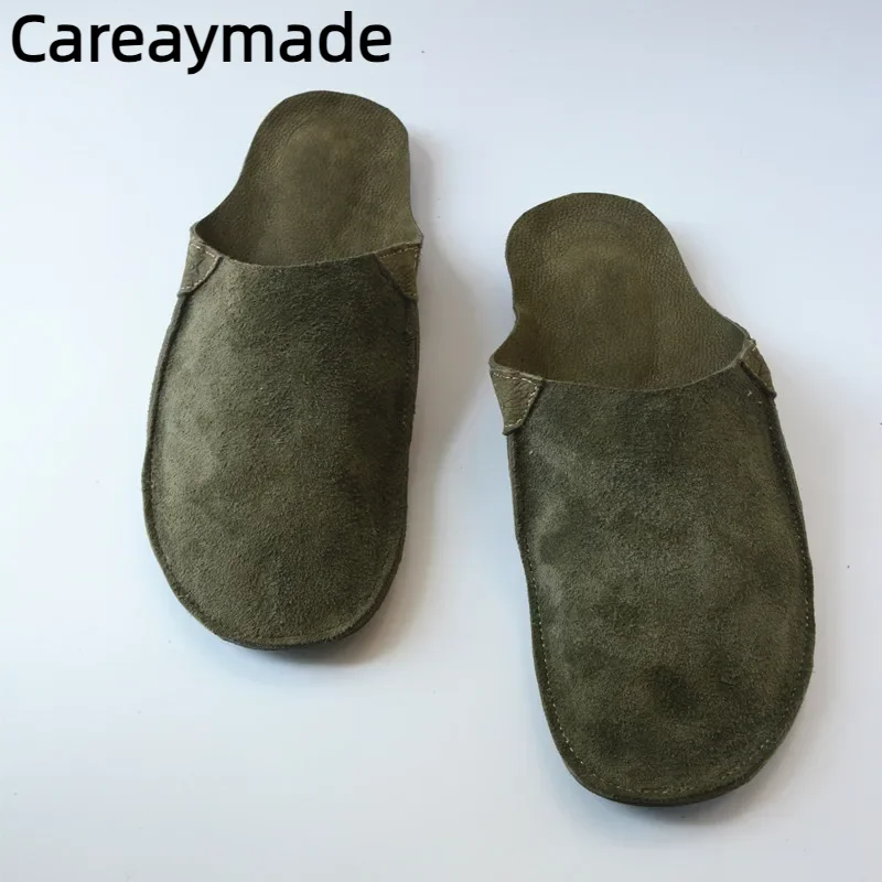 Careaymade-Woman Slippers Genuine Leather Slip on Ladies Flat Shoes pure handmade man Cow Suede Summer,9 colors big size 35-45