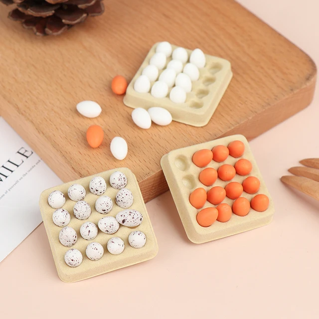 1Set Gift Playing House Miniature Simulation Food Scene Model Mini Egg With Tray Dollhouse Eggs Kitchen Toy Doll Accessories 2