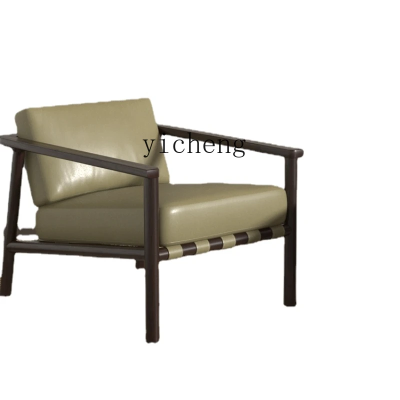 

Одноместный диван ZC из массива дерева, дизайнерская модель для гостиной из натуральной кожи, стул для отдыха в маленькой квартире, балконе