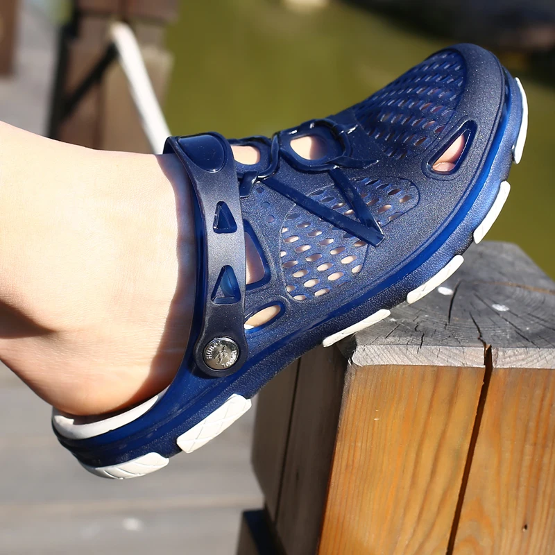 YRZL Men Sandals Summer Non Slip Casual Slippers Hole Shoes Clogs Men Home Garden Outdoor Male Beach Flat Slippers Big Size 45 4