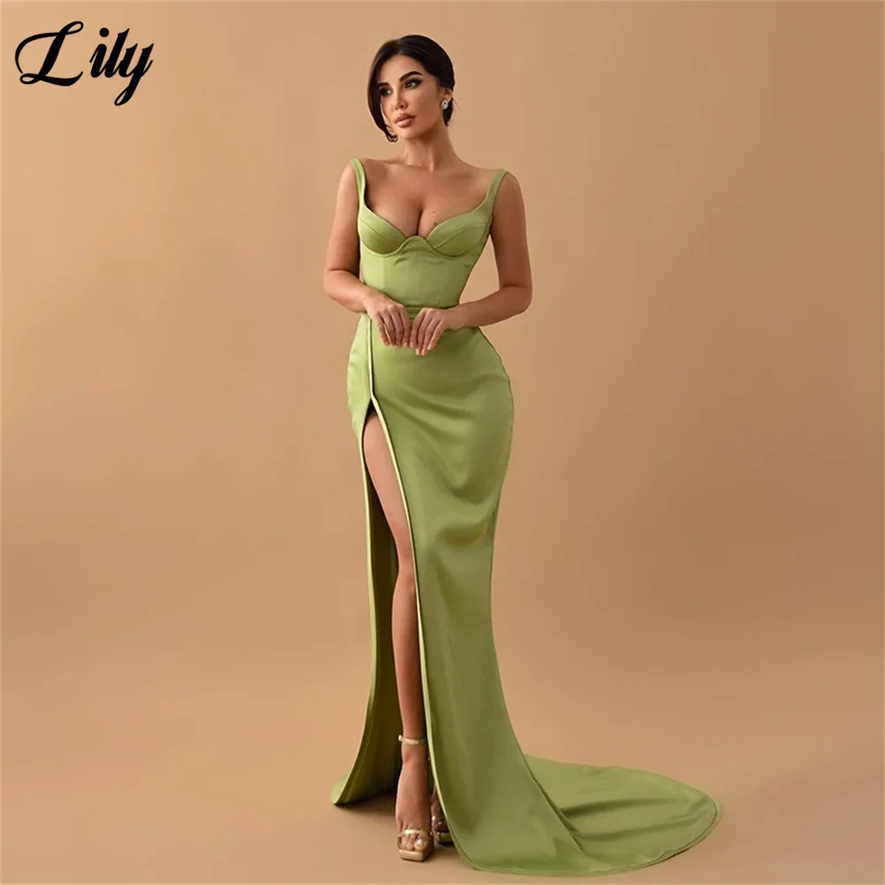 

Lily Spaghetti Strap Evening Gown Side Split Stain Elegant Prom Dress Sweetheart Trumpet Wedding Evening Dress robes de soirée