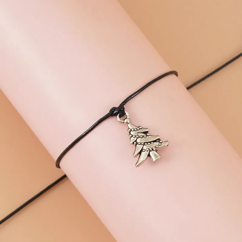 Christmas Theme Braided Rope Bracelet Santa Claus Xmas Tree Alloy Pendant Bracelet Women Kid Gifts Party Jewelry Gifts