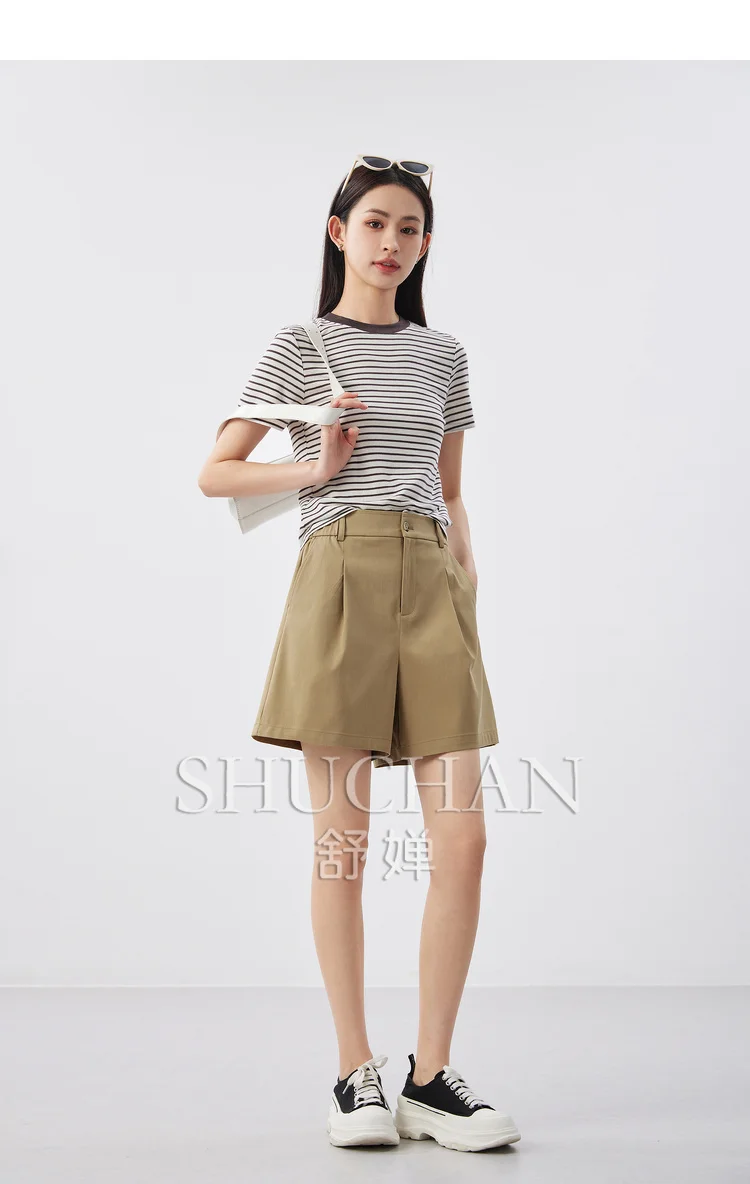 

High Quality Design 2024 91% Cotton Safari Style Short Mujer Women Shorts High Waist Pantalones Cortos De Mujer