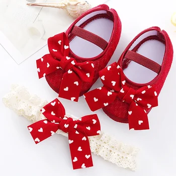 0 ~ 18M Carino Bowknot Neonato Scarpe Fascia Set Antiscivolo Bambino Infantile Primo Camminatore Neonate Neonato Suola Morbida Scarpe Rosa 1