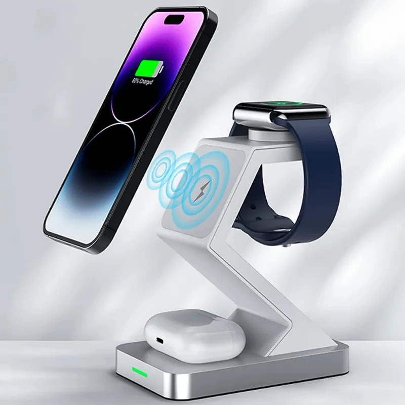 

Магнитные беспроводные зарядные устройства 3 в 1 для iPhone 14 13 12 /AirPods 2 3 Pro Apple Watch 8 7 6 5 4 Qi, быстрая зарядная станция