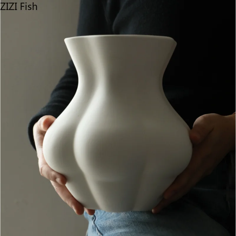 White Matte Ceramic Vase Human Body Ornaments Desktop Decorative Vases Flower Arrangement Dried Flower Vase Decoration Crafts 2