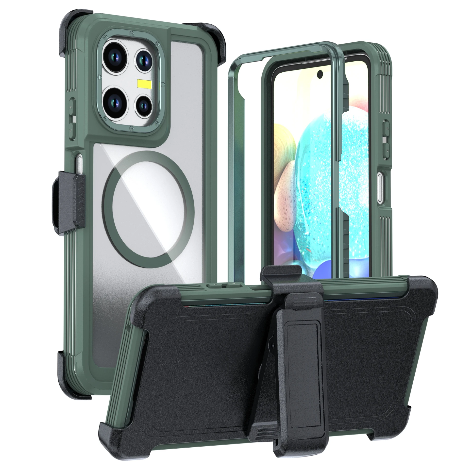 Belt Clip Phone Case with MagSafe-Compatible Clear Protection and Stand
