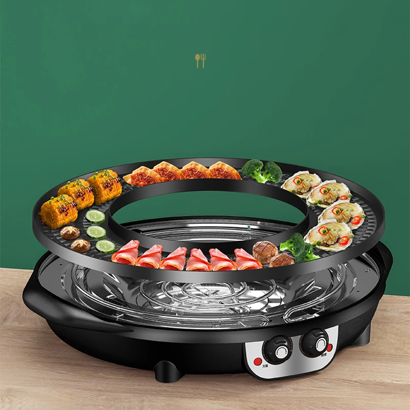 3 in 1 Electric Hot Pot BBQ Grill 2300W Multifunction Portable Home Non-Stick Split Pot Smokeless Skillet Barbecue Pan 2