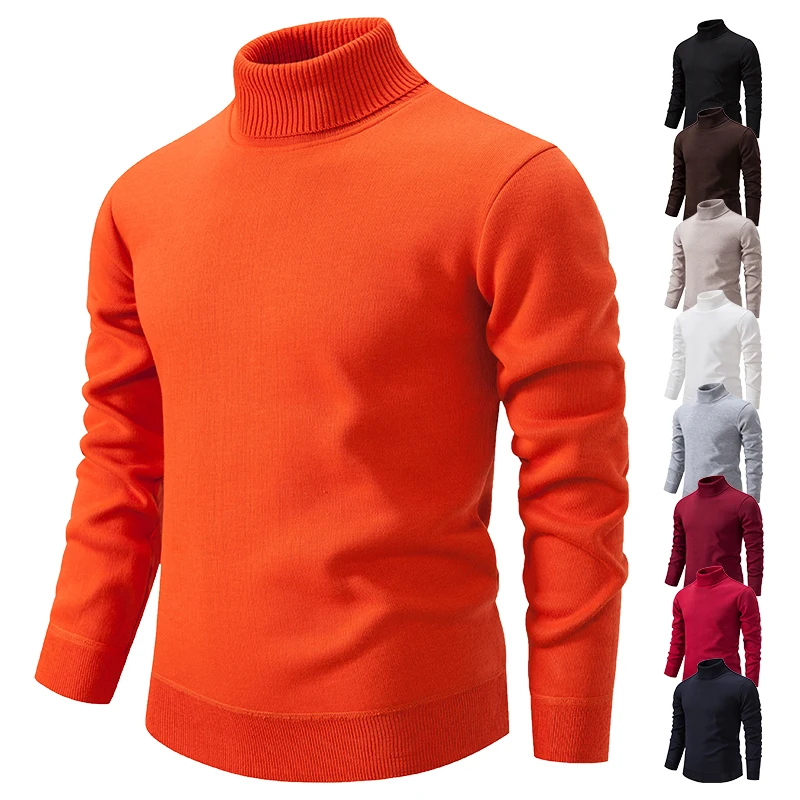 Winter Turtleneck Sweater Men Fleece Knitted Pullovers Elegant Solid Y2K Clothing Luxury Warm Designer Slim Korean Clothes