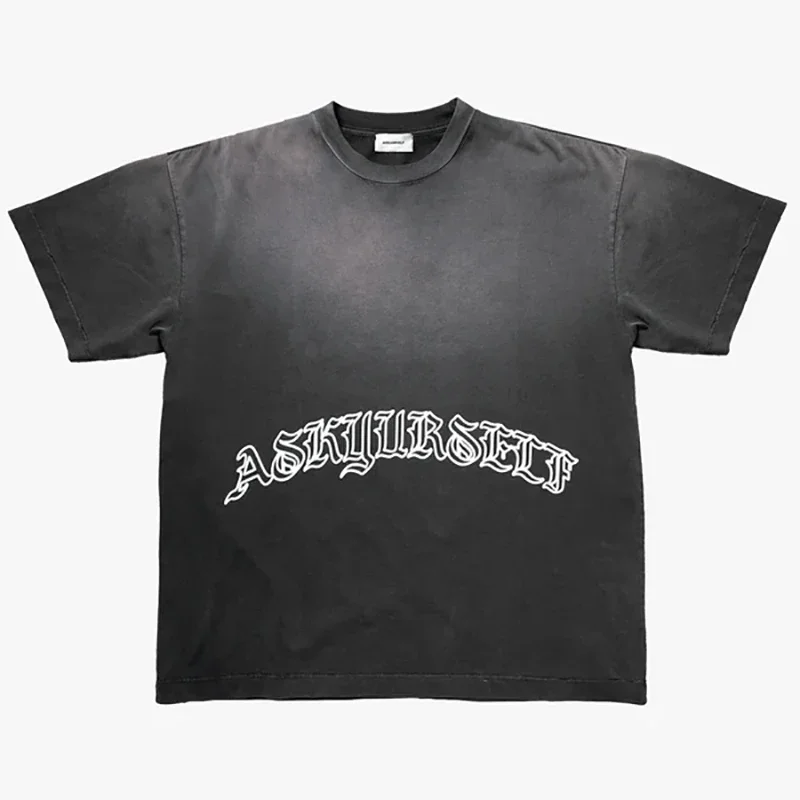 

2024 летняя ретро футболка ASKYURSELF из чистого хлопка, черная Повседневная модная свободная футболка с коротким рукавом