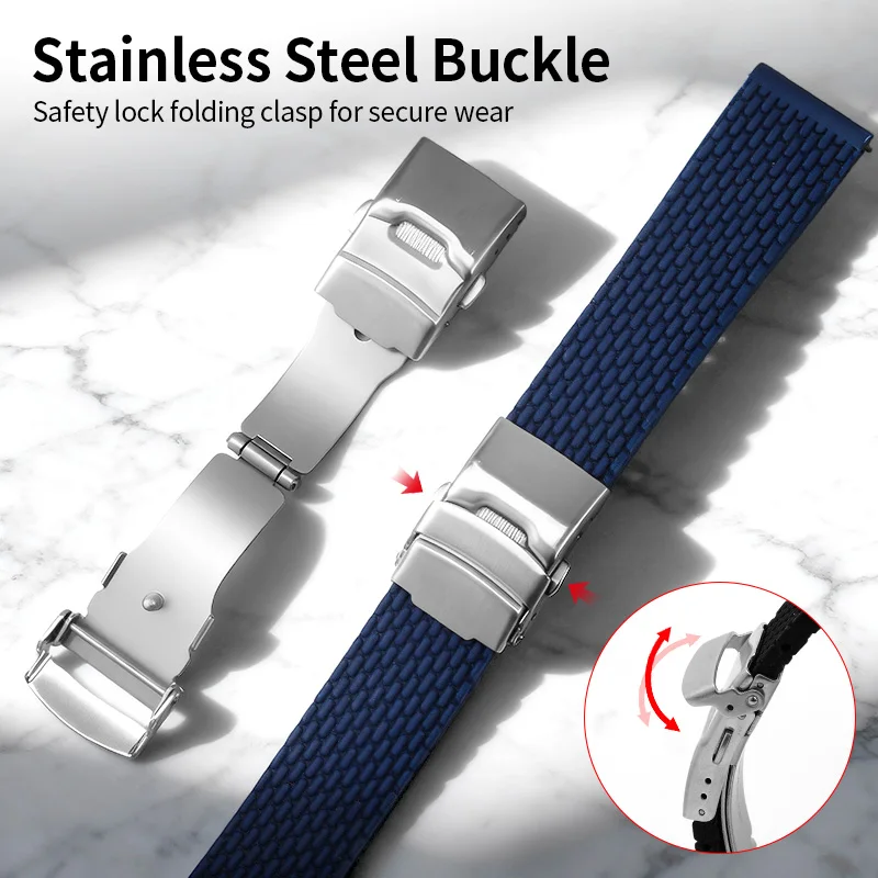 Eco-Friendly Quick-Release Double-Button Folding Silicone Sports Watch Strap