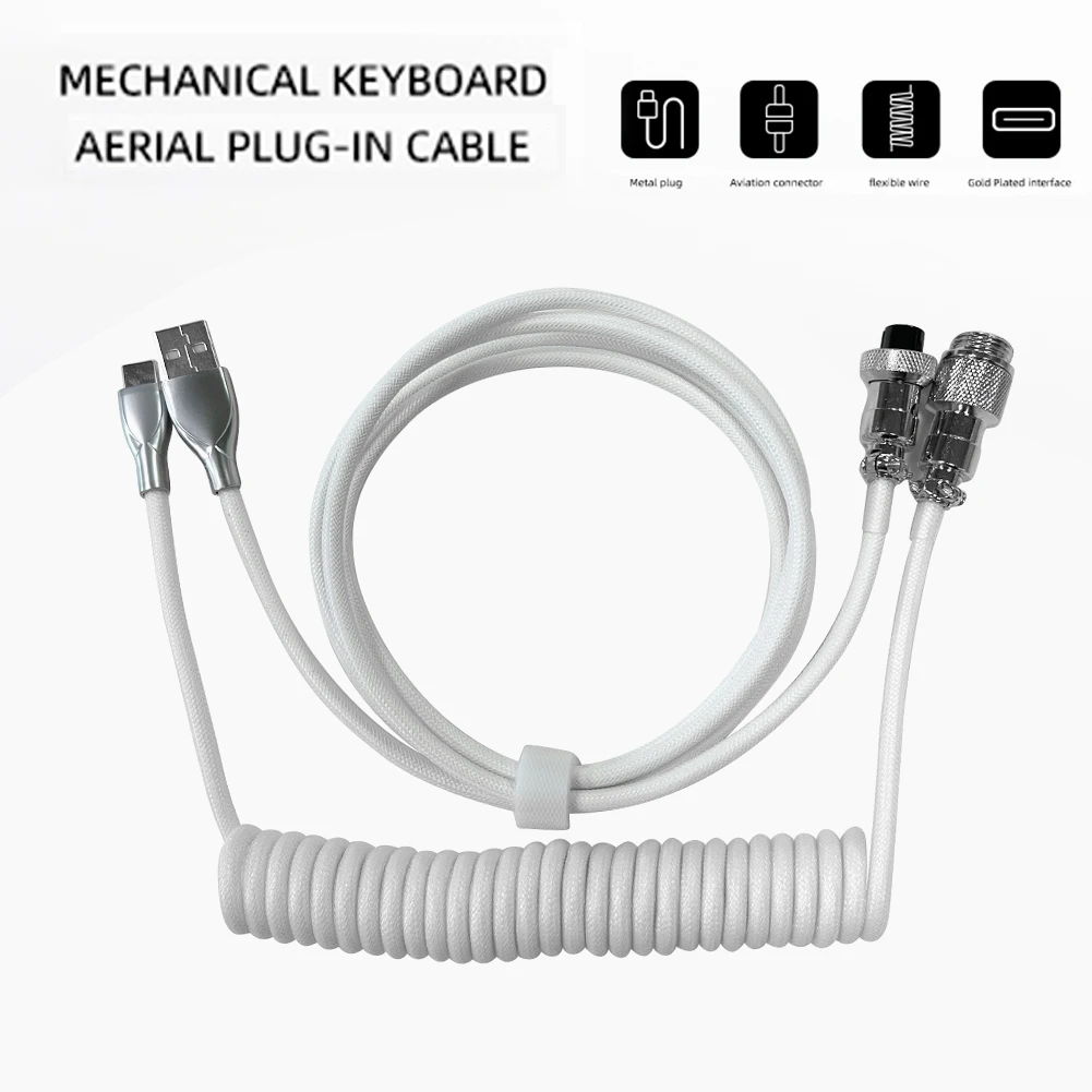Cabo de Teclado Enrolado para Jogos Mecânicos Fio Duplo-sleeved Conector Destacável do Aviador do Metal Usb tipo c - Imagem 5