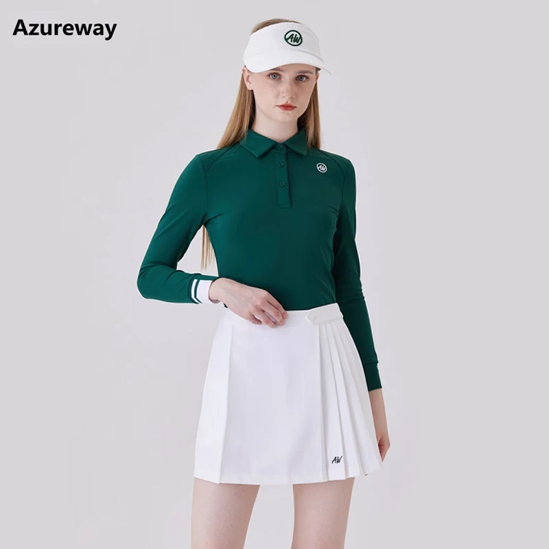 Azureway Golf Women's Dark Green Long-sleeved T-shirt Slim-fit Top Fall/winter Sports Bottoming Shirt Skirt Ladies Golf Wear